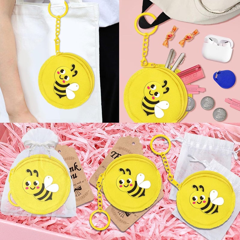 Elecrainbow 36 Pack Bee Change Coin Purses Set Include 12 Bee Wallets with Keyrings, 12 Thank You Tags and 12 Organza Bags for Honey Bee, Bumble Bee, Mommy to Bee, Birthday Party Decoration,Yellow - Image 3